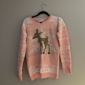 DEREK HEART Ugly Christmas Sweater Pink Rudolph